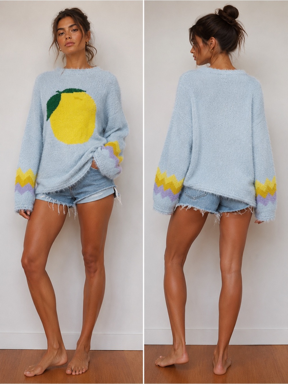 Free People Just Peachy Lemon Sky Eyelash Sweater Soft Fuzzy Knit Size S